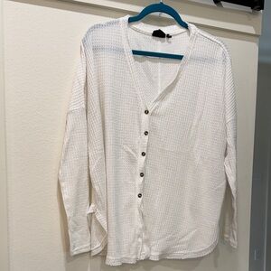 White Textured Button-Up Tunic